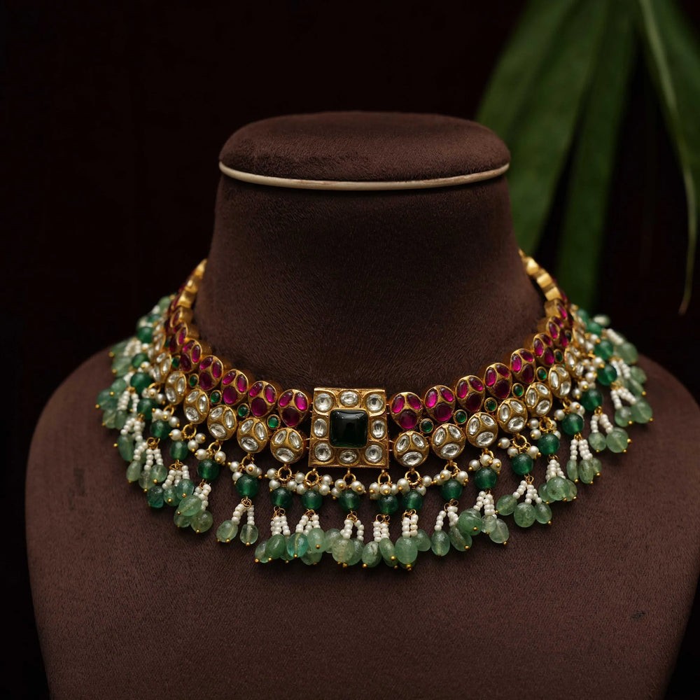 GRANTH POLKI NECKLACE - PASTEL GREEN